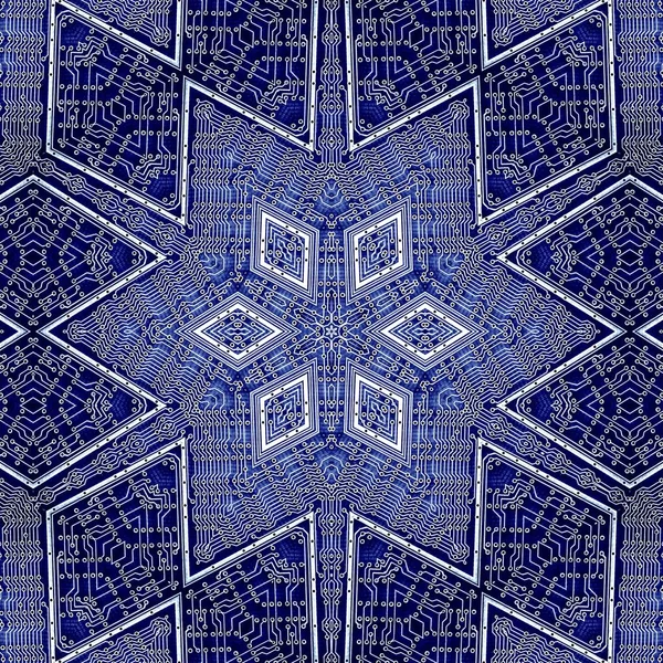 Πλακέτα Τυπωμένου Κυκλώματος Pcb Μοτίβο Φόντο Καλειδοσκόπιο Μωσαϊκό Συμμετρίας — Φωτογραφία Αρχείου