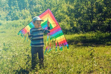 Küçük çocuk alanında uçurtma ile yaz günü parkta çalıştıran