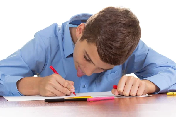 Junge Notizbuch Bildung Schule Humor, Schüler. — Stockfoto