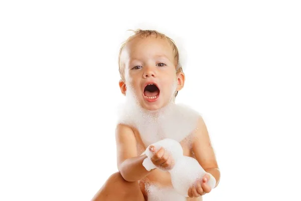Cuarto de baño limpio niño con espuma, bebé . —  Fotos de Stock