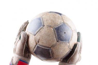 Top kaleci spor giyim ve futbol oyun eldiven, deri futbol.