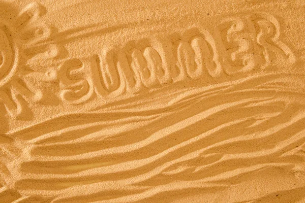 De zomer van de zon op zand op strand vakantie achtergrond teken concept, tekst — Stockfoto