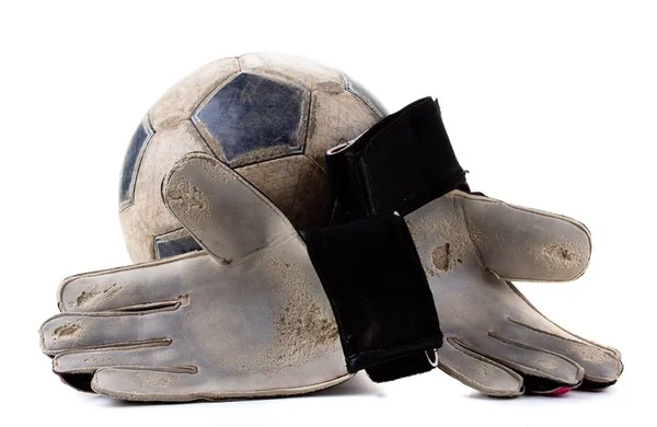 Мяч вратарь спортивная одежда и футбольные перчатки, белый . — стоковое фото