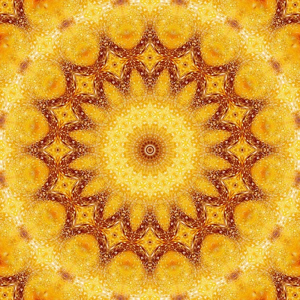 패턴 노란색 기하학적 만화경 대칭. 장식. — 스톡 사진