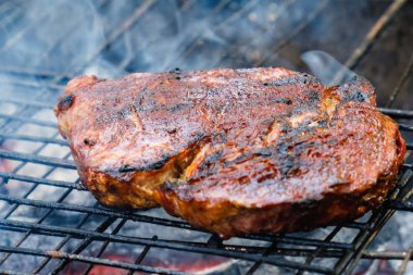 Yaz doğa ızgara barbekü et, parti arka bahçesinde.