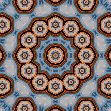 Mavi desenli kaleydoskop soyut arka plan. mandala.