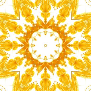 Kalıp sarı geometrik kaleydoskop simetrisi. Dekoratif çiçek.