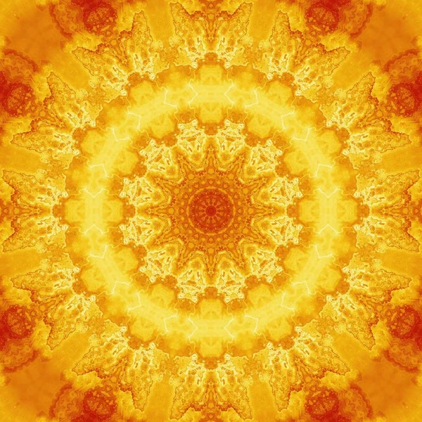 Pattern yellow geometric kaleidoscope symmetry. flower illustration. — Stock Photo, Image