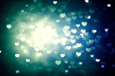 Açık kalp arka planı soyut bokeh, parlak renkli.