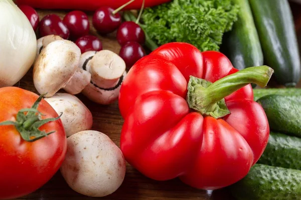 Alimento Vegetal Sobre Fondo Madera Dieta Saludable Verde —  Fotos de Stock