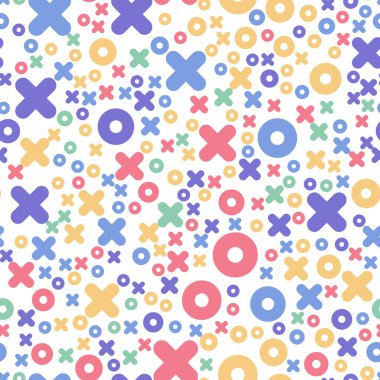 Soyut süs, tik ayak parmağı. Kusursuz vektör duvar kağıdı. Tic-tac-toe oyununun dekoru, fayans kumaş tasarımı.