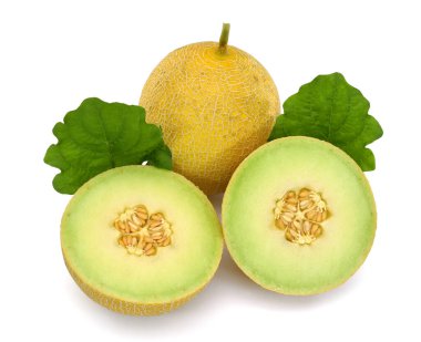 Muskmelon meyvesi (Kavun) beyaz arkaplanda izole edilmiş