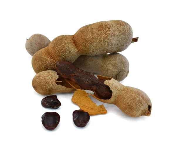 Tamarind Frukter Isolerad Vit Bakgrund — Stockfoto