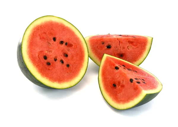 Färsk Vattenmelon Frukt Skiva Isolerad Vit Bakgrund — Stockfoto