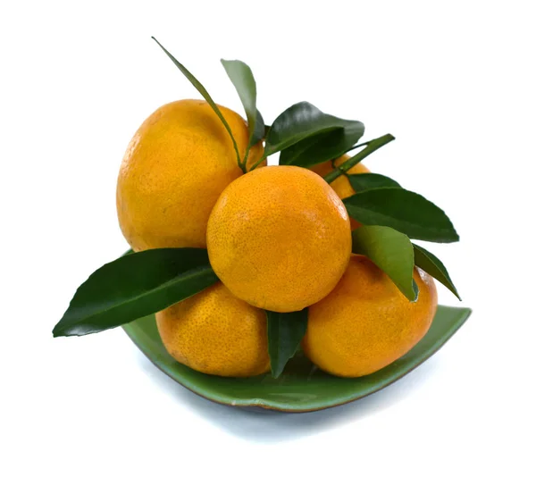 Arrancar Frutos Mandarina Citrus Deliciosa Tenore Con Hojas Aisladas Sobre — Foto de Stock