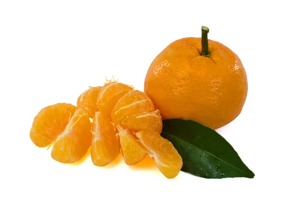 Arrancar Frutos Mandarina Citrus Deliciosa Tenore Aislados Sobre Fondo Blanco — Foto de Stock