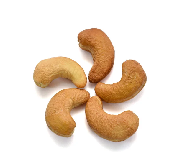 Pečené Kešu Ořechy Izolované Bílém Pozadí — Stock fotografie