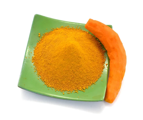 Radice Curcuma Polvere Curcuma Isolate Sfondo Bianco — Foto Stock