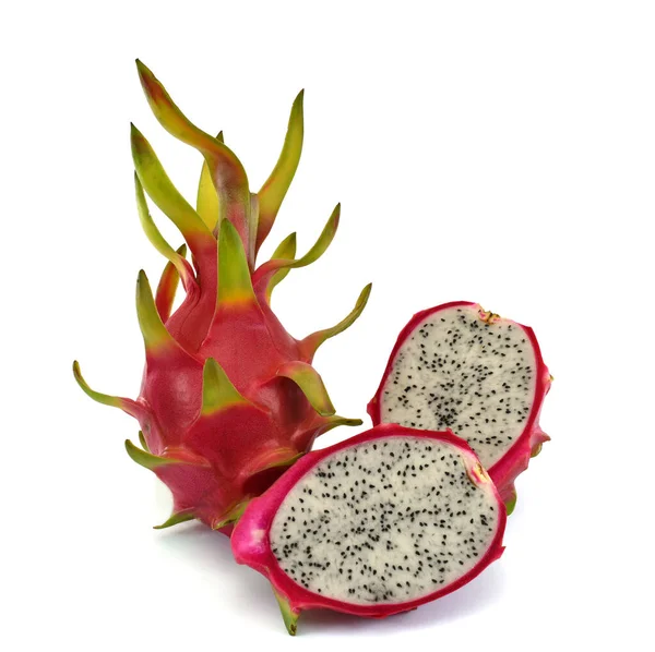 Dragon Fruit Met Plakjes Geïsoleerd Witte Achtergrond — Stockfoto