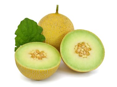 Olgun Muskmelon meyvesi (Kavun) beyaz arkaplanda izole edilmiş
