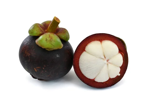 Fruta Mangostão Isolada Fundo Branco — Fotografia de Stock