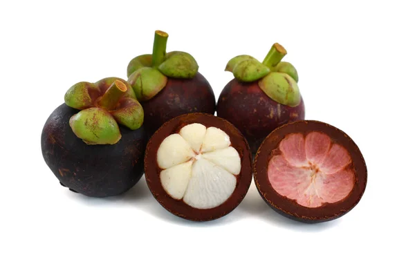 Νωπά Φρούτα Mangosteen Close Macro Απομονωμένα Λευκό Φόντο — Φωτογραφία Αρχείου