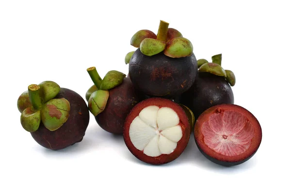 Mogen Mangostan Frukt Isolerad Vit Bakgrund — Stockfoto