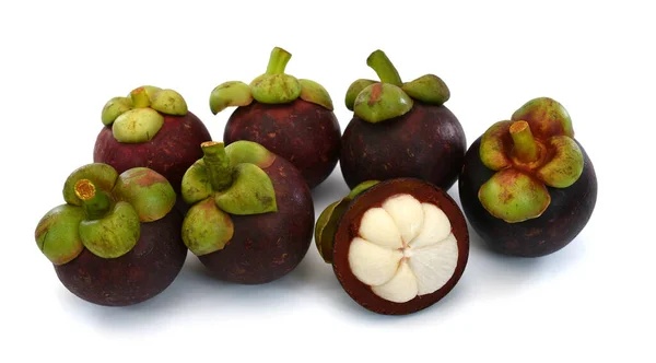Ripe Mangosteen Fruit Isolated White Background — Stock Photo, Image