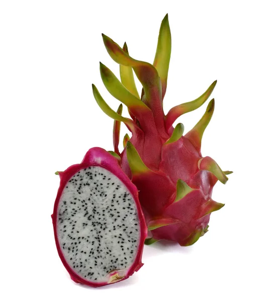 Drakenfruit Met Half Geïsoleerd Witte Achtergrond — Stockfoto