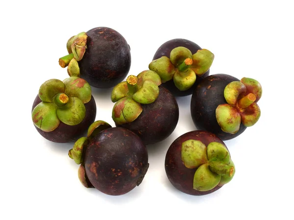 Ώριμα Φρούτα Mangosteen Που Απομονώνονται Λευκό Φόντο — Φωτογραφία Αρχείου