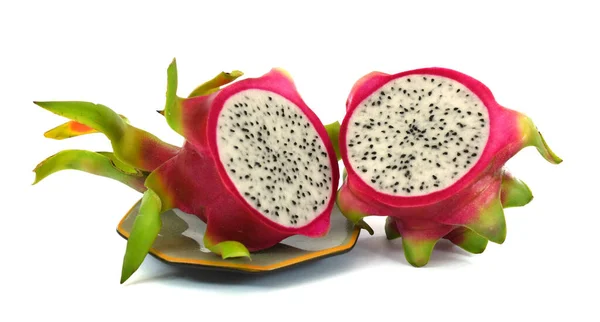 Gesneden Draak Fruit Geïsoleerd Witte Achtergrond — Stockfoto