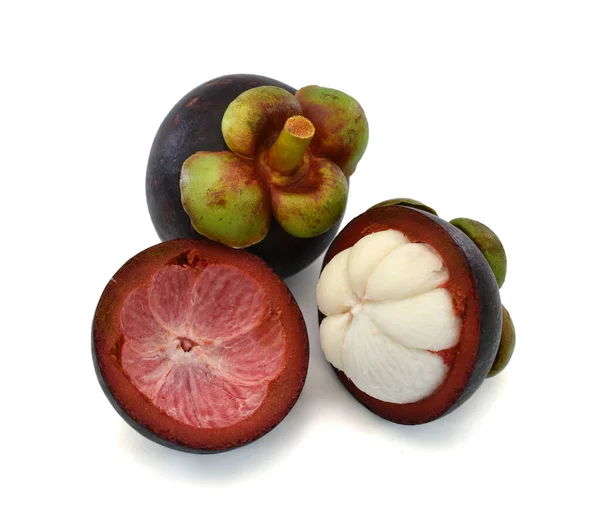 Fruta Mangostão Madura Isolada Fundo Branco — Fotografia de Stock