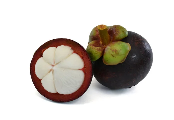 Ώριμα Φρούτα Mangosteen Που Απομονώνονται Λευκό Φόντο — Φωτογραφία Αρχείου