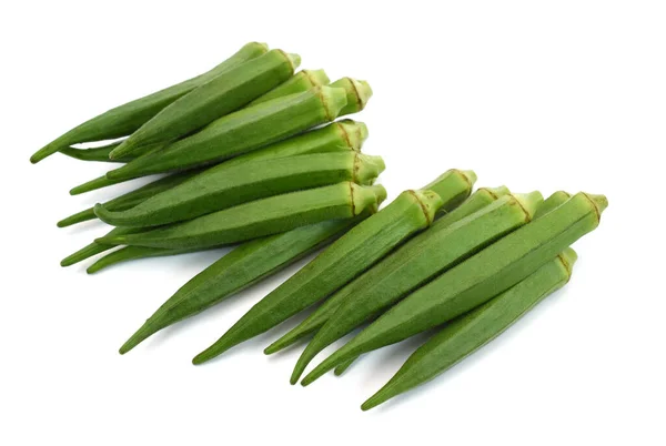 Fresh Okra Fruits Abelmoschus Esculentus Isolated White Background — Stock Photo, Image