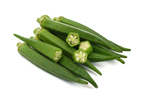 Färska Okra Frukter Abelmoschus Esculentus Isolerad Vit Bakgrund — Stockfoto