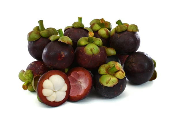 Ώριμα Φρούτα Mangosteen Που Απομονώνονται Λευκό Φόντο — Φωτογραφία Αρχείου