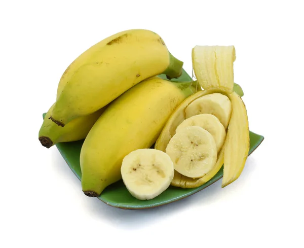 Banana Com Fatia Isolada Sobre Fundo Branco — Fotografia de Stock