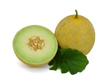Beyaz arkaplanlı olgun Muskmelon meyvesi