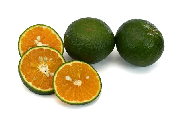 Scheibe Orangefarbene Früchte Isoliert Auf Weißem Hintergrund — Stockfoto