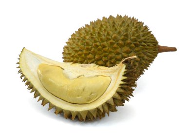 Meyve kralı, durian beyaz arka planda izole edilmiş.