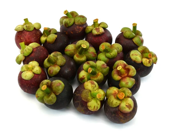 Frutos Mangostão Maduros Isolados Sobre Fundo Branco — Fotografia de Stock