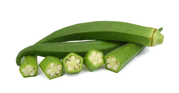 Frutti Freschi Okra Abelmoschus Esculentus Isolati Fondo Bianco — Foto Stock