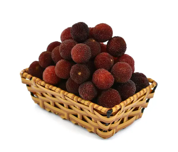 Chinese Bayberry Fruit Basket Isolated White Background — Stock Photo, Image