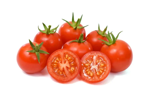 Tomates Cereja Frescos Frutas Isoladas Fundo Branco — Fotografia de Stock