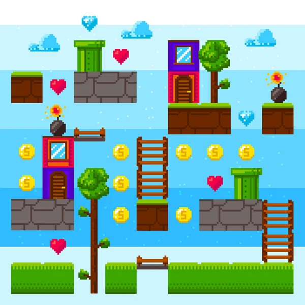 Interfaz Videojuego Pixel Arcade Juego Vintage Pixel Elemento Enemigo Retro — Vector de stock