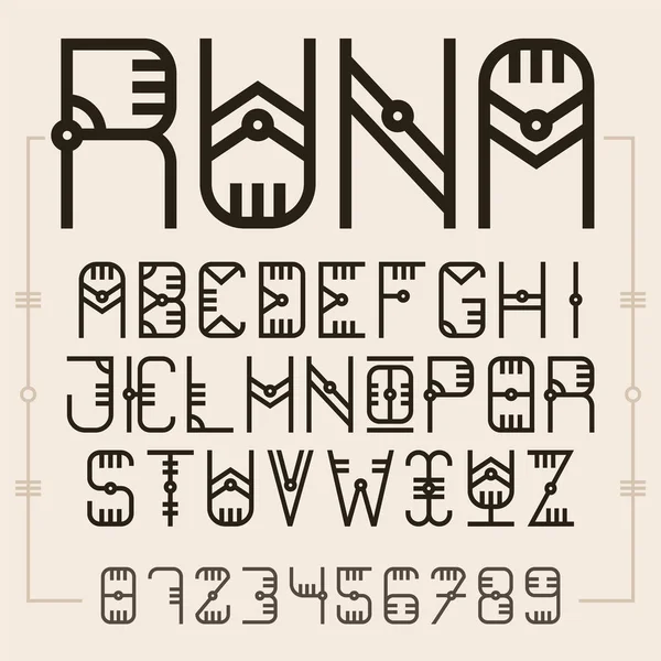 Stile Etnico Font Alfabeto Rune Tutte Lettere Numeri Inglese Abc — Vettoriale Stock