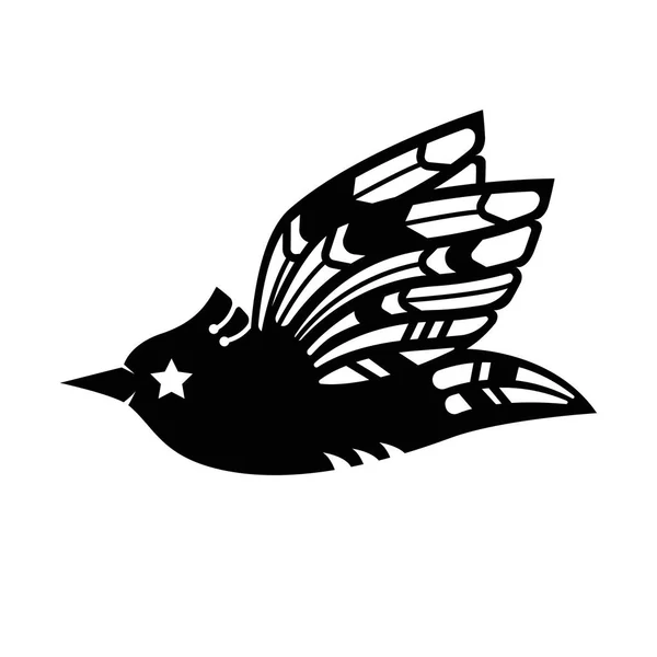 Black bird vector illustration. Black sparrow silhouette. Flying bird silhouette. Paper bird