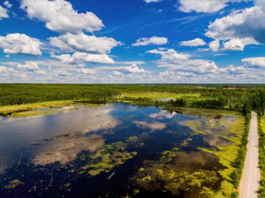 Bir kuşun gözünden yansıyan bulutlarla güzel bir göl manzarası.. 