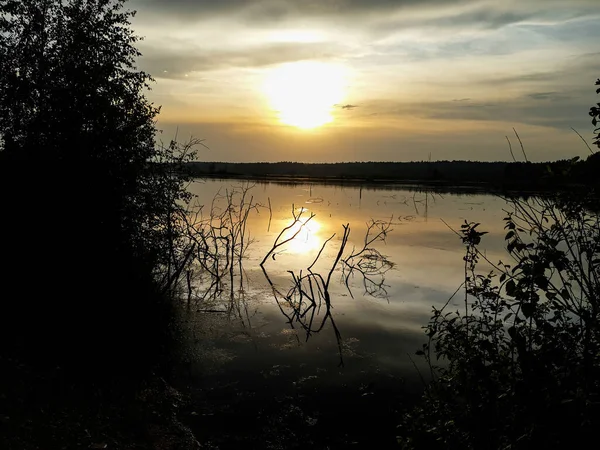 Пейзаж Закатом Голубым Небом Озере — стоковое фото