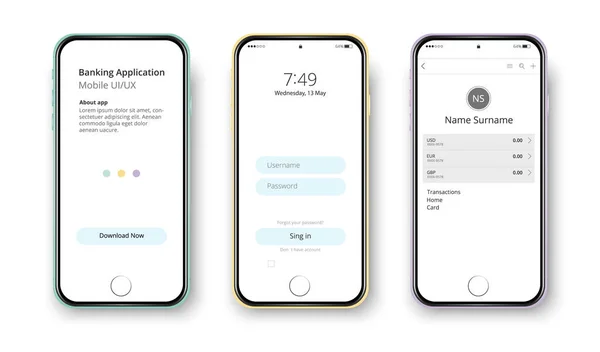 Beyaz arka planda renkli bir cep telefonu seti. Telefon modeli. Mobil uygulama.